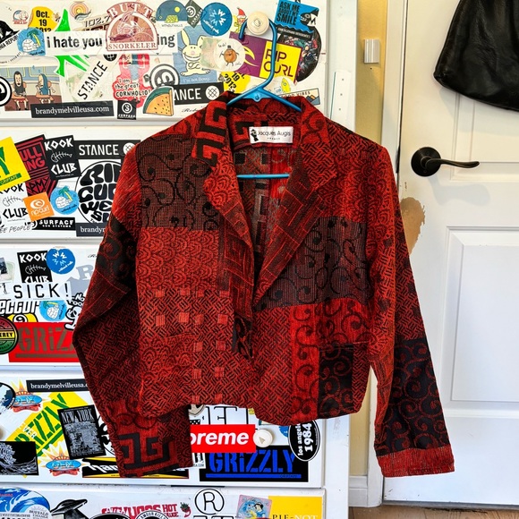 Vintage French Cropped Patchwork Red Jacket - Picture 4 of 8